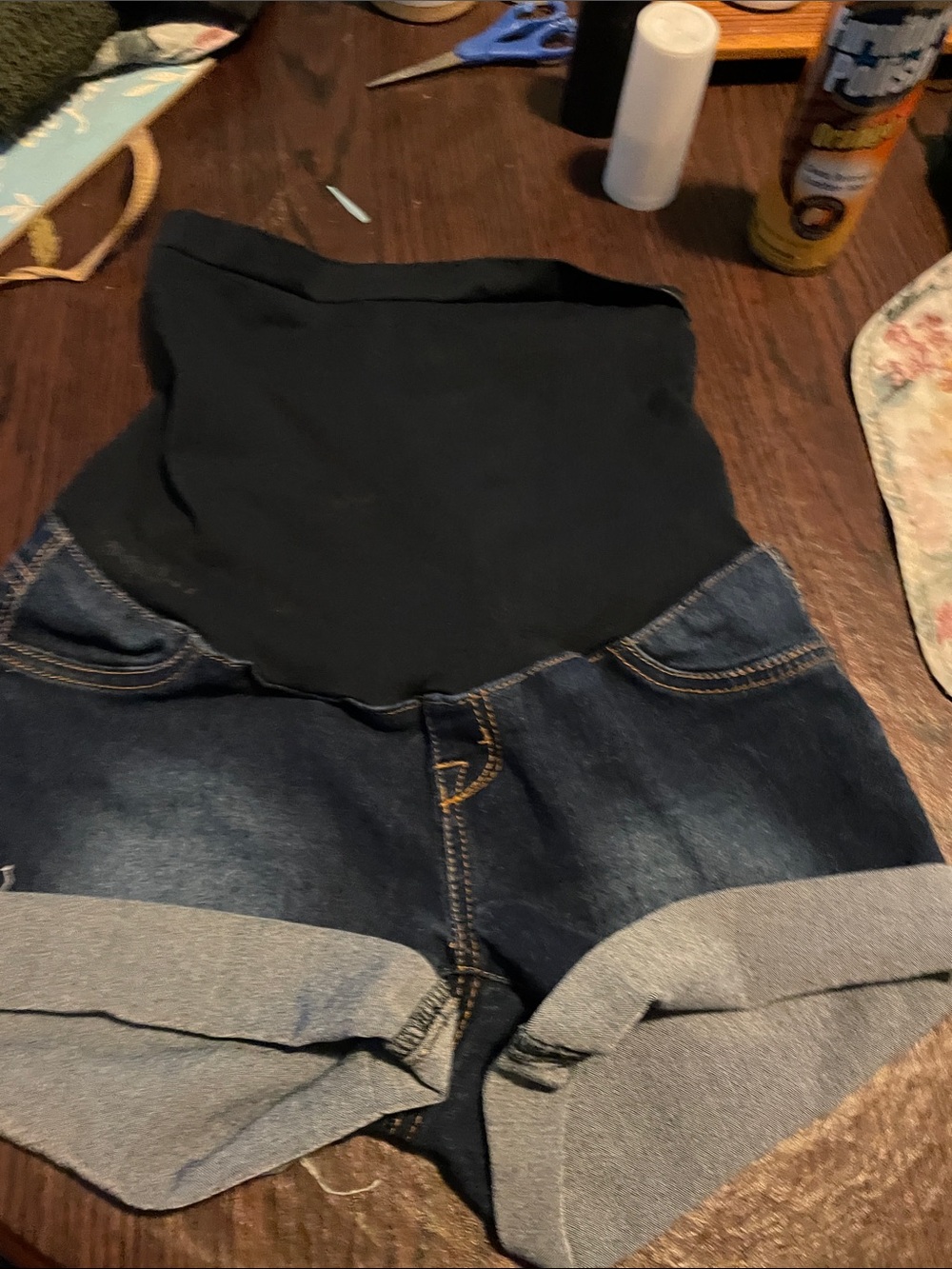 Maternity Denim Shorts with Black Stretch Waistband